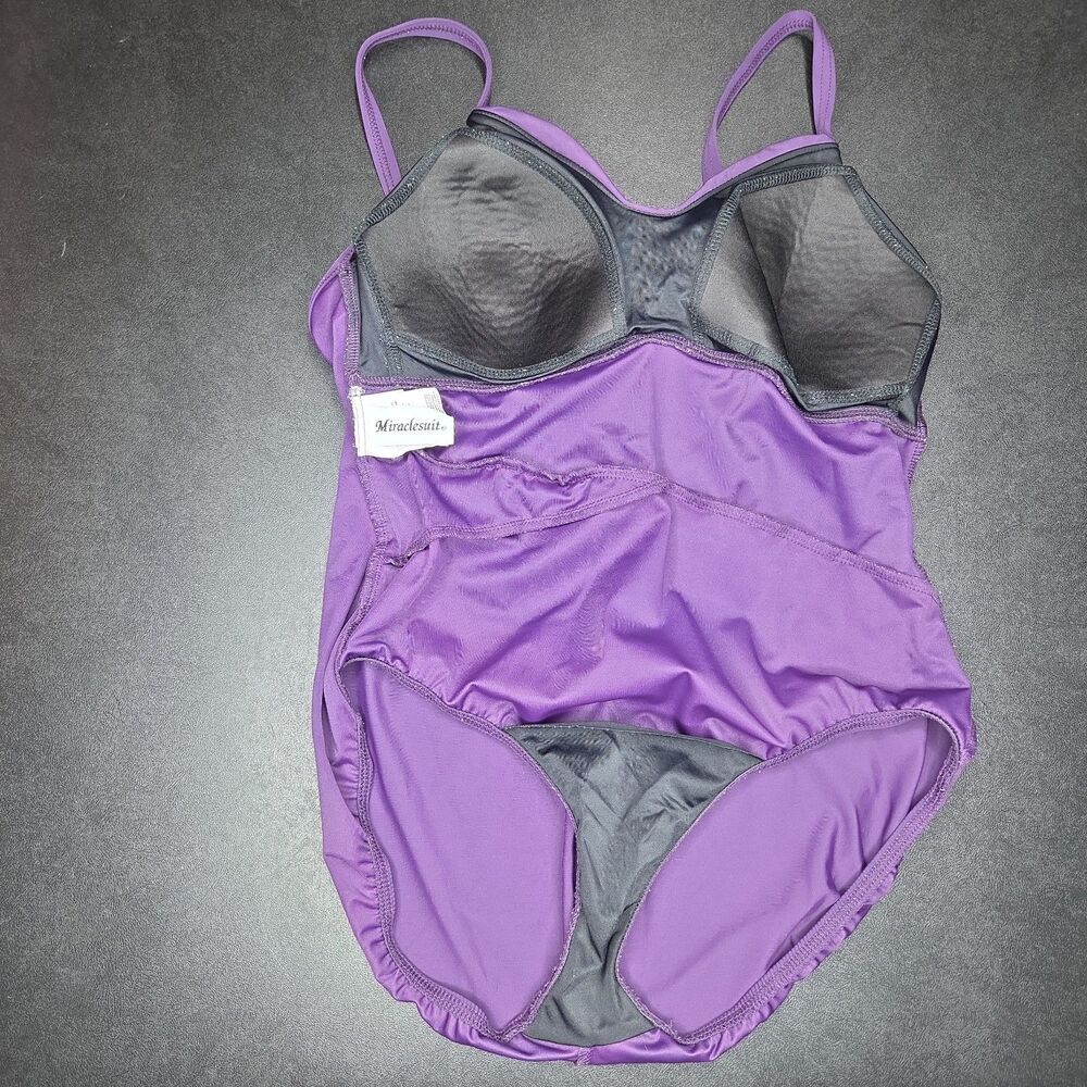 Miraclesuit Sanibel One Piece Swimsuit Womens Size 12 P Purple Ruched Wrap - Picture 7 of 8